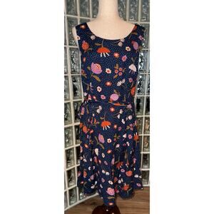 ModCloth x Princess Highway Floral Strawberry Dress Navy/Red Linen Blend -Sz 14